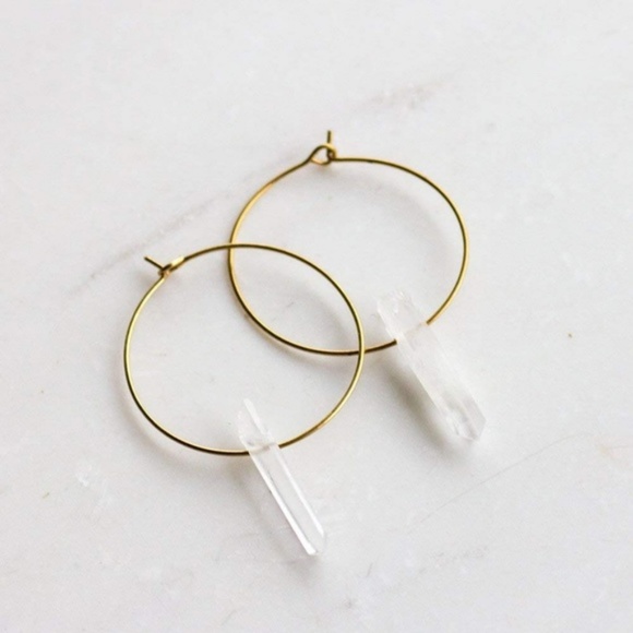 Star Posh Jewelry - Raw Clear Quartz Crystal Gold Hoop Earrings
